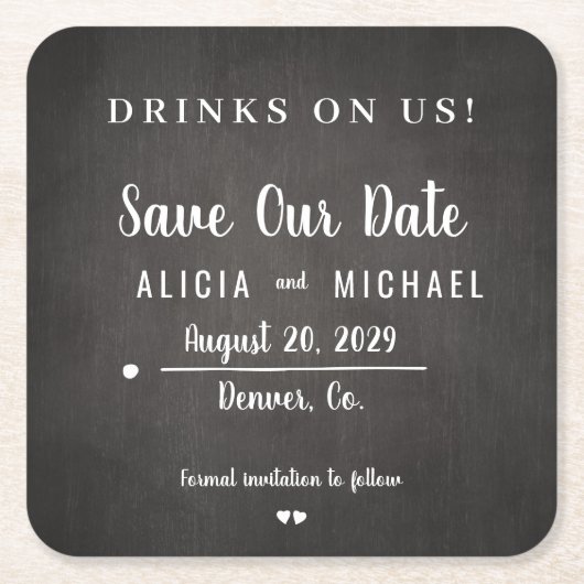 Getränke auf uns einfache rustikale Hochzeit speic Rechteckiger Pappuntersetzer (Vorderseite)