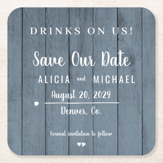 Getränke auf uns einfache rustikale Hochzeit speic Rechteckiger Pappuntersetzer (Vorderseite)