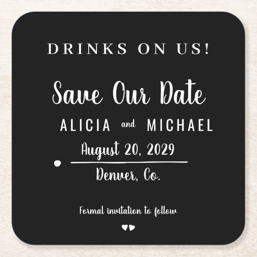 Getränke auf uns einfache Skript Hochzeit speicher Rechteckiger Pappuntersetzer (Vorderseite)