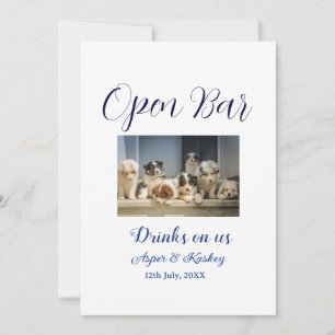 Getränke auf uns offene Bar Haustier-Foto Hochzeit Einladung
