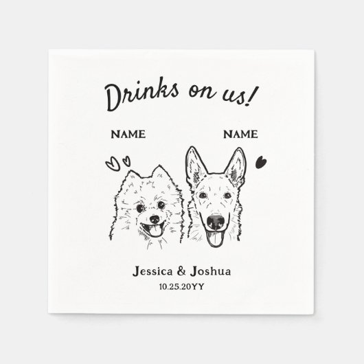 Getränke auf unserem Hund Hochzeitscocktail Serviette (Vorderseite)