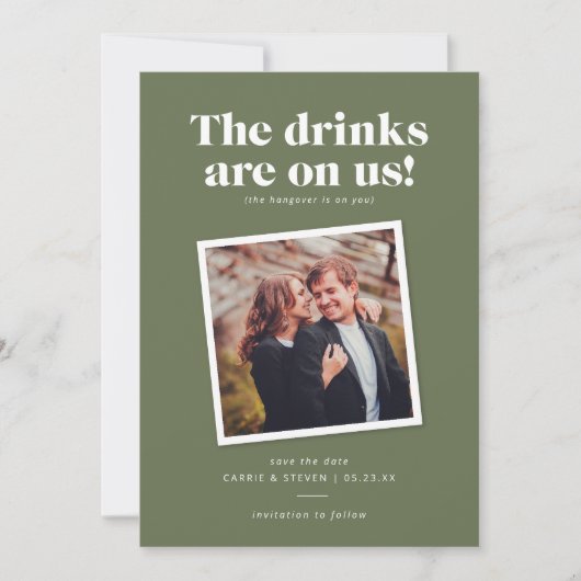 Getränke auf unserer sonnigen Hochzeit retten das Save The Date (Vorderseite)