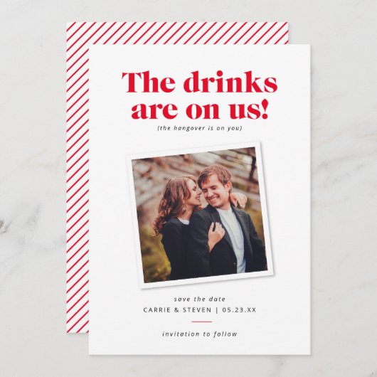 Getränke auf unserer sonnigen Hochzeit retten das Save The Date (Vorne/Hinten)