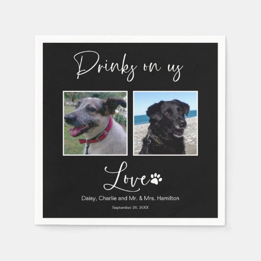 Getränke auf US-Haustier-Foto-Kalligrafie Hochzeit Serviette (Vorderseite)