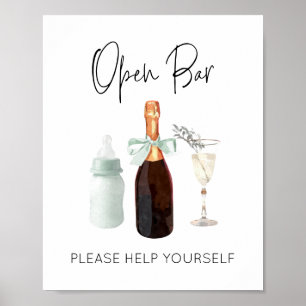 Getränke Bar-Zeichen für Baby Dusche Grün Sip & Se Poster