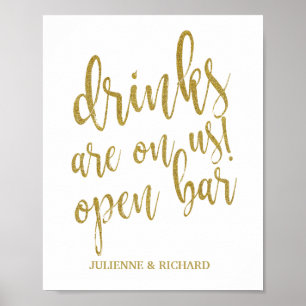 Getränke gehen auf uns! Bar Glitter 8x10 Hochzeits Poster