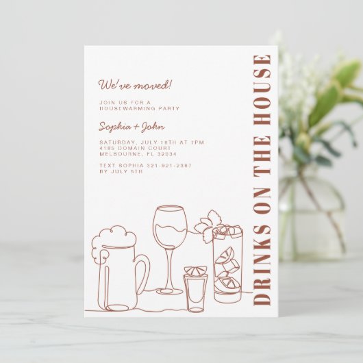 Getränke im Party Hauswärmung Einladung (Stehend Vorderseite)