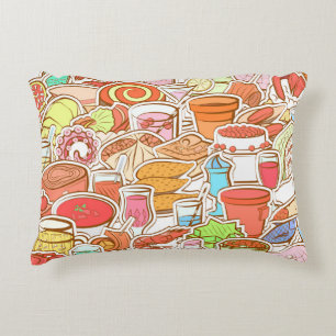 Getränke, Meeresfrüchte, Snacks, nahtlose Muster Dekokissen