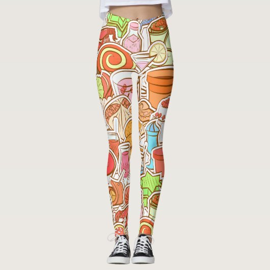 Getränke, Meeresfrüchte, Snacks, nahtlose Muster Leggings (Vorderseite)