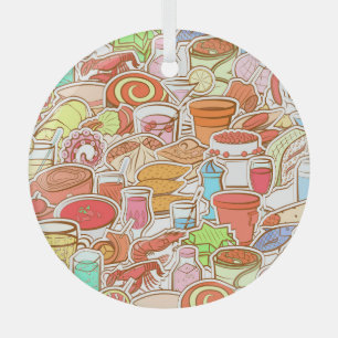 Getränke, Meeresfrüchte, Snacks, nahtlose Muster Ornament Aus Glas