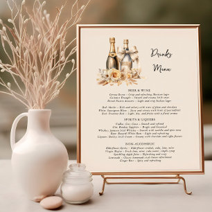 Getränke Menü Flaschen und Blume Neutrale Hochzeit Poster