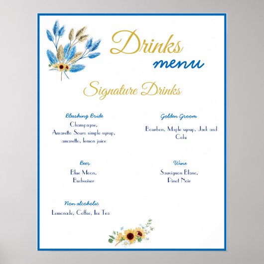 Getränke-Menü Hochzeitsposter Poster (Vorne)