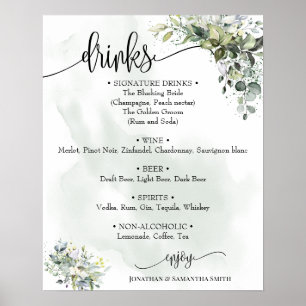 Getränke Menü Zeichen Hochzeit eukalyptus sukkulen Poster