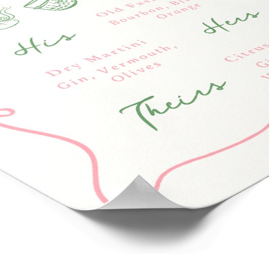 Getränke mit weißer Hand, rosa und grüne Unterschr Poster (Ecke)