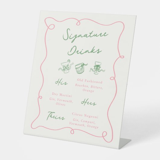 Getränke mit weißer Hand, rosa und grüne Unterschr Sockelschild (Vorderseite)