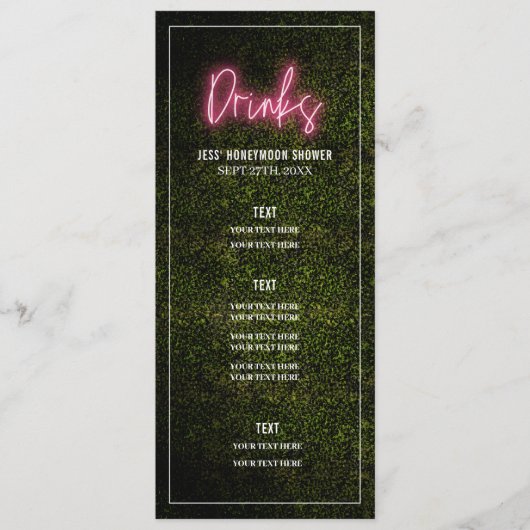 Getränke Party Shower Hochzeitsmenü Menükarte (Vorderseite)
