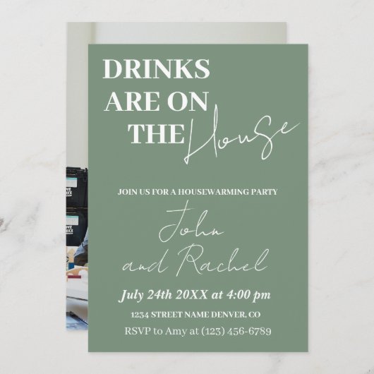 Getränke sind auf dem Haus Erwärmung hinzufügen Fo Einladung (Vorne/Hinten)