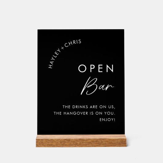 Getränke sind auf unserer Open Bar Black Wedding B Acrylschild (Vorderseite)