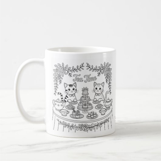 Getränke-Tasse 'Tee-Zeit-Party mit getigerten Katz Kaffeetasse (Links)