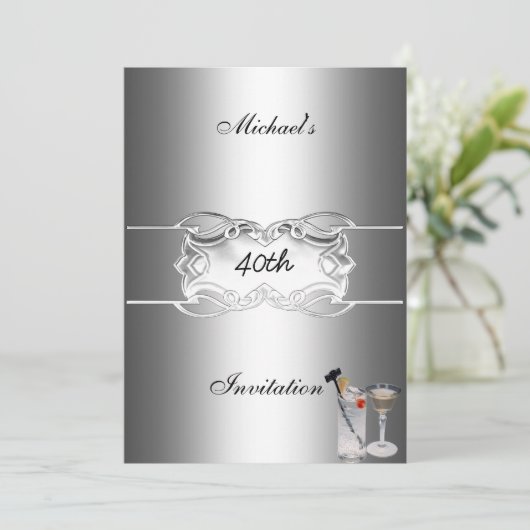 Getränke und Silberne Party Einladung (Stehend Vorderseite)