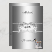 Getränke und Silberne Party Einladung (Vorne/Hinten)