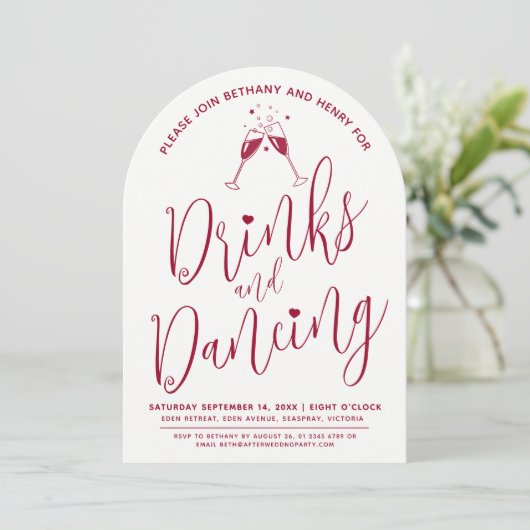Getränke und Tanz nach der Hochzeit Skript Wein ro Einladung (Stehend Vorderseite)