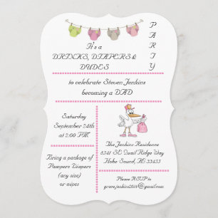 Getränke, Windeln und Typ - Einladung