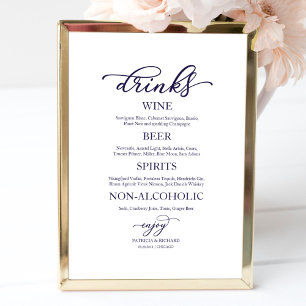 Getränkebar Navy Blau Schrift Hochzeitsschild Poster