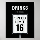 Getränkeecke Schild 16. Geburtstag Geschwindigkeit (Vorne)
