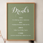 Getränkekarte Hochzeitsnacht grün Poster<br><div class="desc">Drinks Bar Menu signieren Banner Poster mit schlauer grüner Hintergrund für Hochzeit,  Probe Abendessen,  Brautparty,  Verlobung oder ähnliche Anlässe. Karo unten in unserer Shop-Kollektion für passende Artikel. Wenn Sie eine andere Form,  einen anderen Papierstil benötigen,  wählen Sie das gleiche aus,  und personalisieren Sie diese Vorlage.</div>