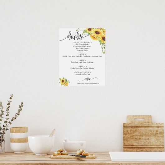Getränkekarte signalisiert Hochzeitssonnenblume Poster (Küche)