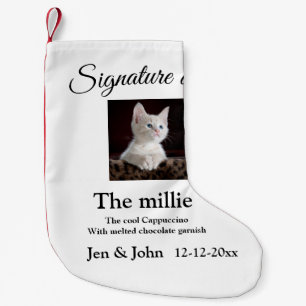 Getränkesignatur mit Haustierfoto Name Datum Jahr Kleiner Weihnachtsstrumpf