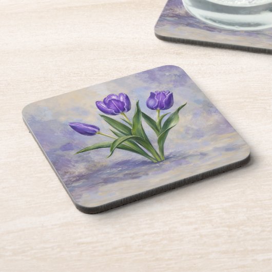 Getränkeuntersetzer aus Purple Tulips Beverage Coa (Linke Seite)