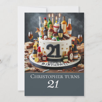 GETRÄNKUNGSALTER GEBURTSTAGSKUCH, 21. FEIERUNG EINLADUNG