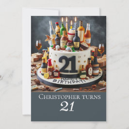 GETRÄNKUNGSALTER GEBURTSTAGSKUCH, 21. FEIERUNG EINLADUNG