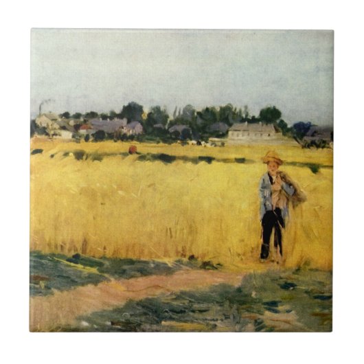 Getreidefeld (von Berthe Morisot) Fliese (Vorderseite)