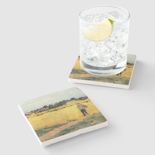 Getreidefeld (von Berthe Morisot) Steinuntersetzer (Seitenansicht)