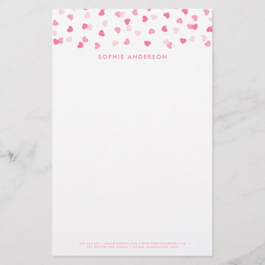 Getrennte rosa Herzen Confetti Briefpapier (Vorderseite)