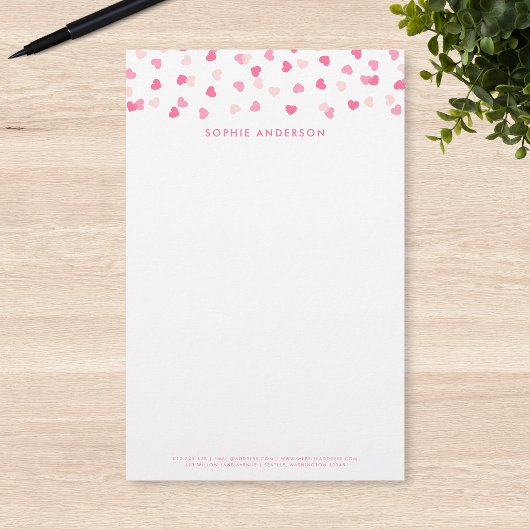 Getrennte rosa Herzen Confetti Briefpapier