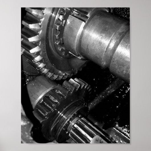 Getriebe. Industriell, schwarz und weiß Poster (Vorne)