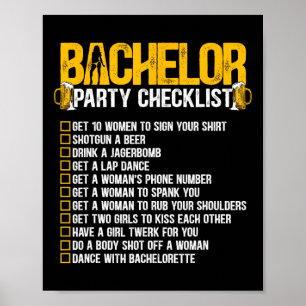 Getried Groom Funny Bachelor Party Checkli Poster