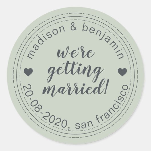 Getried Save the Date Pastel Green Runder Aufkleber (Vorderseite)