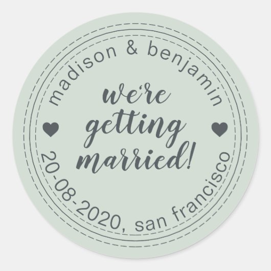 Getried Save the Date Pastel Green Runder Aufkleber (Vorderseite)