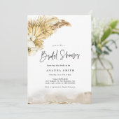 Getrocknete Blätter Pampas Grass Boho Beige Brautp Einladung (Stehend Vorderseite)