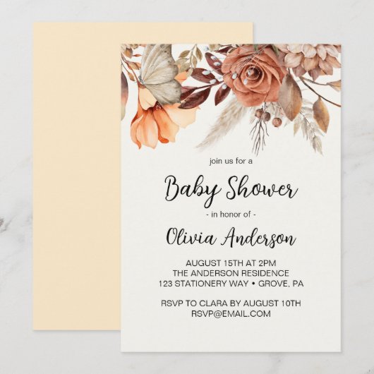 Getrocknete Blume Boho Kinderdusche Einladung (Vorne/Hinten)