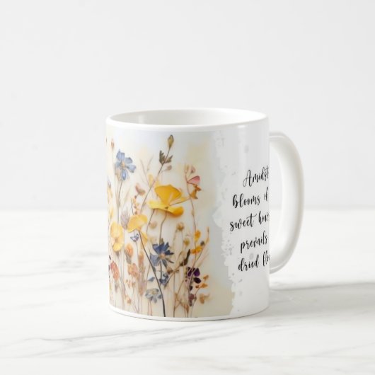 Getrocknete Blume + Gedicht-Design der Liebe | TAS Kaffeetasse (VorderseiteRechts)