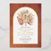 Getrocknete Blume Pampas Gras Terracotta Hochzeitg Folieneinladung (Vorderseite)