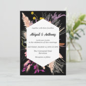 Getrocknete Blume/Schwarz-Weiß-Hochzeit Einladung (Stehend Vorderseite)