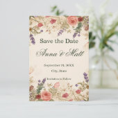 Getrocknete Blume Vintage Spitzenkarte Save the Da Date (Stehend Vorderseite)