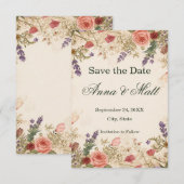 Getrocknete Blume Vintage Spitzenkarte Save the Da Date (Vorne/Hinten)
